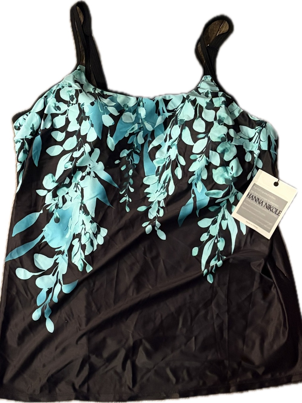Hannah Nikole Black & Aqua Floral Camisole Swim Top